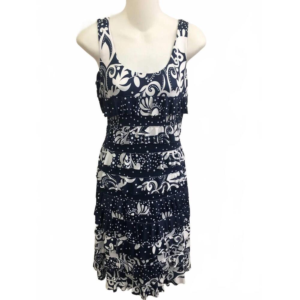 NEW TANGO MANGO women's tank ruffle dress in navy,white